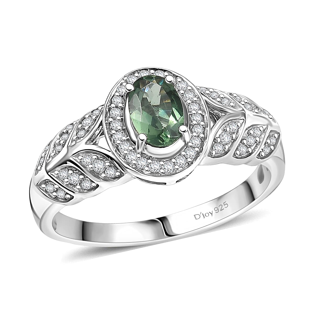 Malagasy Pine Apatite and White Zircon 0.85 ctw Ring in Rhodium Over Sterling Silver