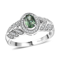 Malagasy Pine Apatite and White Zircon 0.85 ctw Ring in Rhodium Over Sterling Silver