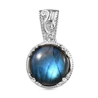 Malagasy Labradorite 11.00 ctw Pendant without Chain in Rhodium Over Sterling Silver