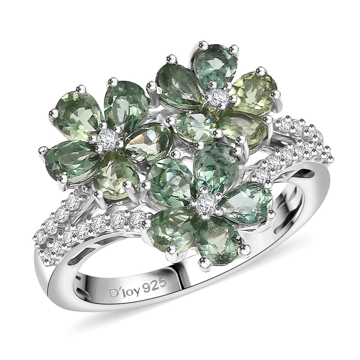 Premium Malagasy Pine Apatite and White Zircon 3.00 ctw Ring in Rhodium Over Sterling Silver (Size 10.0)