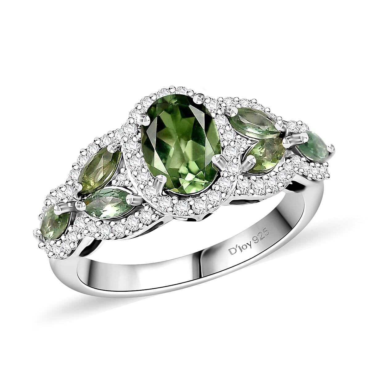 Malagasy Pine Apatite, White Zircon Ring in Rhodium Over Sterling Silver (Size 10.0) 1.90 ctw