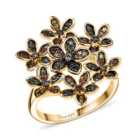 Natural Champagne Diamond, Multi Gemstone Fancy Ring in 18K Vermeil YG Over Sterling Silver (Size 10.0) 0.40 ctw