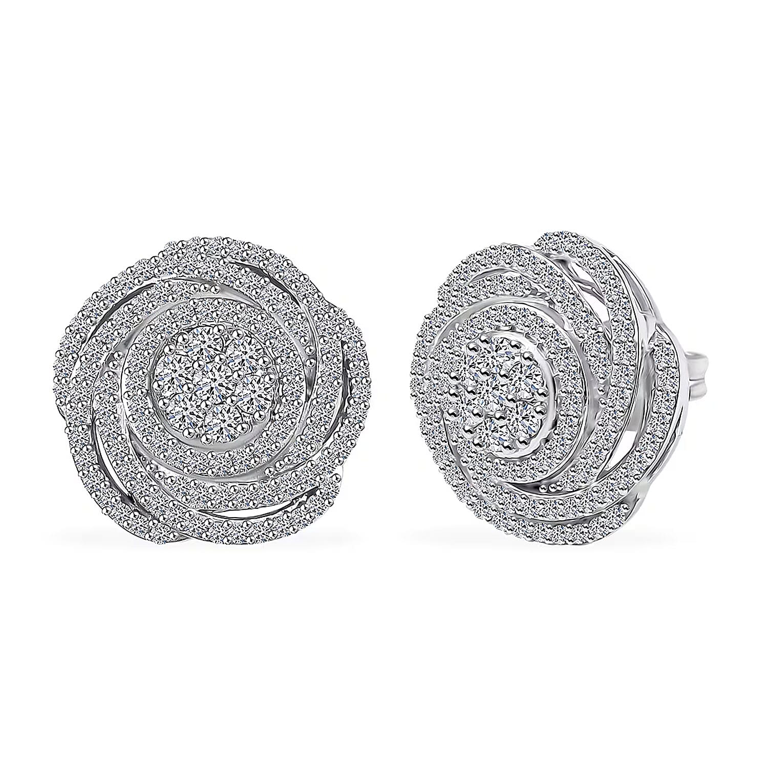 Luxuriant Lab Grown Diamond G-H SI 1.00 ctw Spiral Stud Earrings in Rhodium Over Sterling Silver