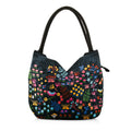 Navy Floral Embroidery 100% Polyester Tote Bag - One Size - Sticky add to cart bar