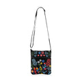 Navy Floral Embroidery Pattern Mini Shoulder Bag with Shoulder Strap - Sticky add to cart bar