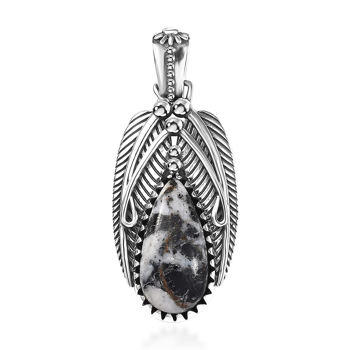 D'Joy Artisan Crafted White Buffalo 8.70 ctw Feather Pendant without Chain in Sterling Silver