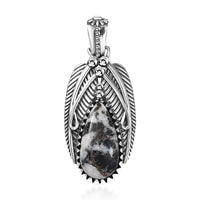 D'Joy Artisan Crafted White Buffalo 8.70 ctw Feather Pendant without Chain in Sterling Silver