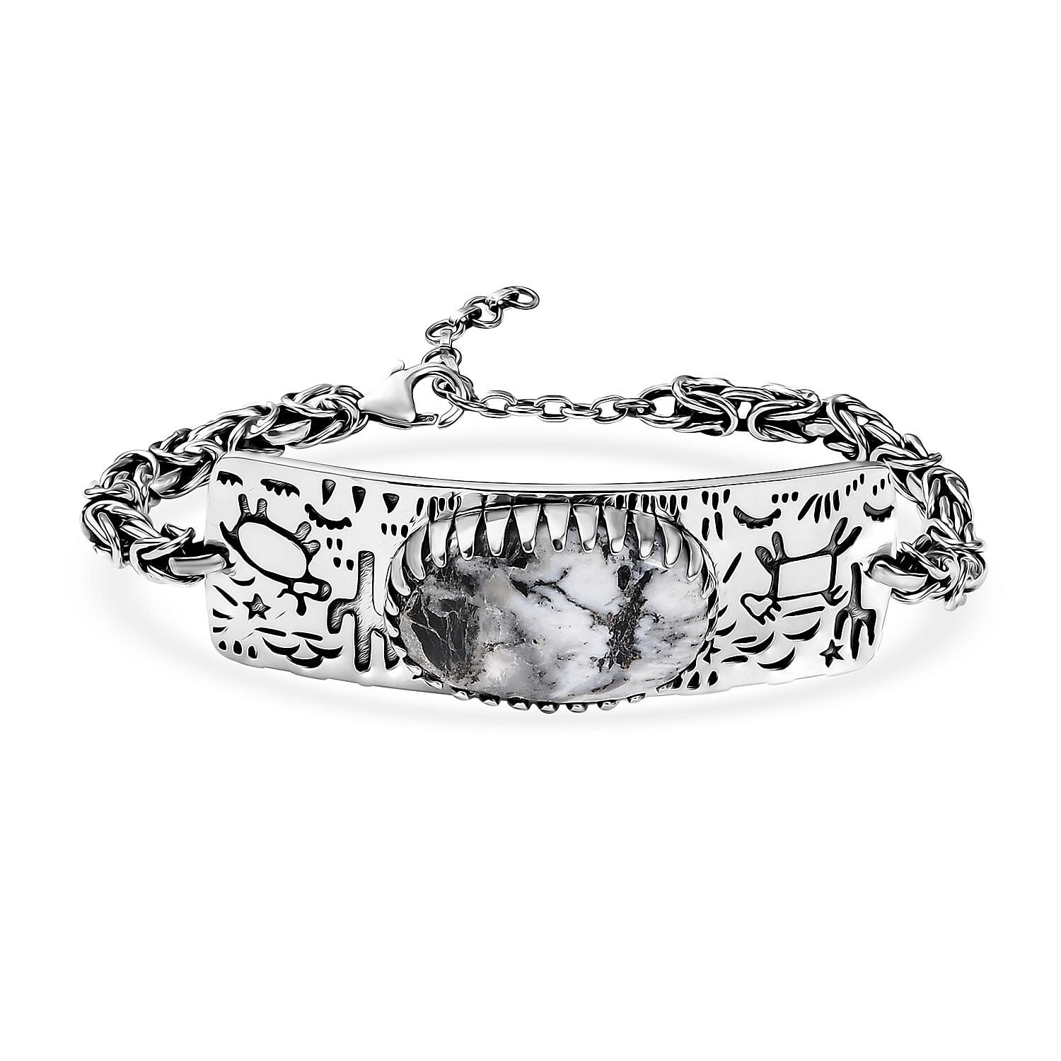 D'Joy Artisan Crafted White Buffalo 34.70 ctw Legends of the Desert Bracelet in Black Oxidized Sterling Silver (8.00 In)