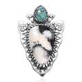 D'Joy Artisan Crafted White Buffalo and Blue Moon Turquoise 14.40 ctw Arrow Head Pendant without Chain in Sterling Silver - Sticky add to cart bar