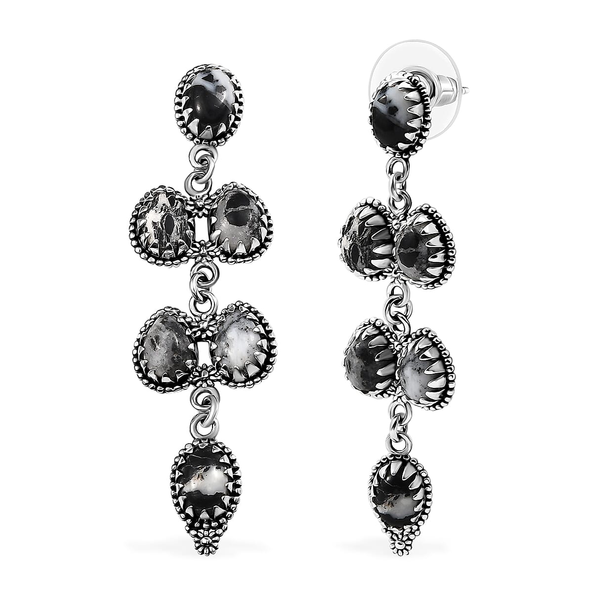 D'Joy Artisan Crafted White Buffalo 9.35 ctw Native American and Southwestern Dangling Earrings in Black Oxidized Sterling Silver