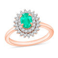 Kagem Zambian Emerald and Diamond Sunburst Ring in 18K Vermeil Rose Gold Over Sterling Silver (Size 10.0) 1.30 ctw - Sticky add to cart bar