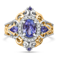 Tanzanite and White Zircon 1.85 ctw Ring in Vermeil YG and Rhodium Over Sterling Silver (Size 8.0)