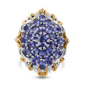 Tanzanite and White Zircon 4.10 ctw Floral Ring in Vermeil YG and Rhodium Over Sterling Silver (Size 8.0) - Sticky add to cart bar