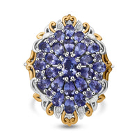 Tanzanite and White Zircon 4.10 ctw Floral Ring in Vermeil YG and Rhodium Over Sterling Silver (Size 8.0)