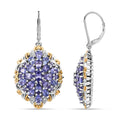Tanzanite and White Zircon 6.90 ctw Floral Earrings in Vermeil YG and Rhodium Over Sterling Silver - Sticky add to cart bar