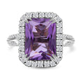 AAA Rose De France Amethyst and White Zircon 7.30 ctw Ring in Rhodium Over Sterling Silver (Size 10.0) - Sticky add to cart bar