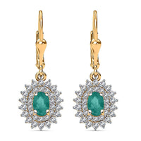 Kagem Zambian Emerald and Diamond 1.67 ctw Sunburst Earrings in 18K Vermeil Rose Gold Over Sterling Silver
