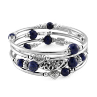 Lapis Lazuli Beaded 40 ctw Wrap Bracelet in Silvertone (6.5-7In)