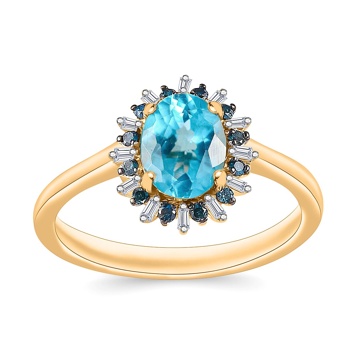 Luxoro Premium Paraiba Apatite, Blue Diamond (IR)   10.0) and I2 Diamond 1.38 ctw Ring in 10K Yellow Gold (Size 4.0)