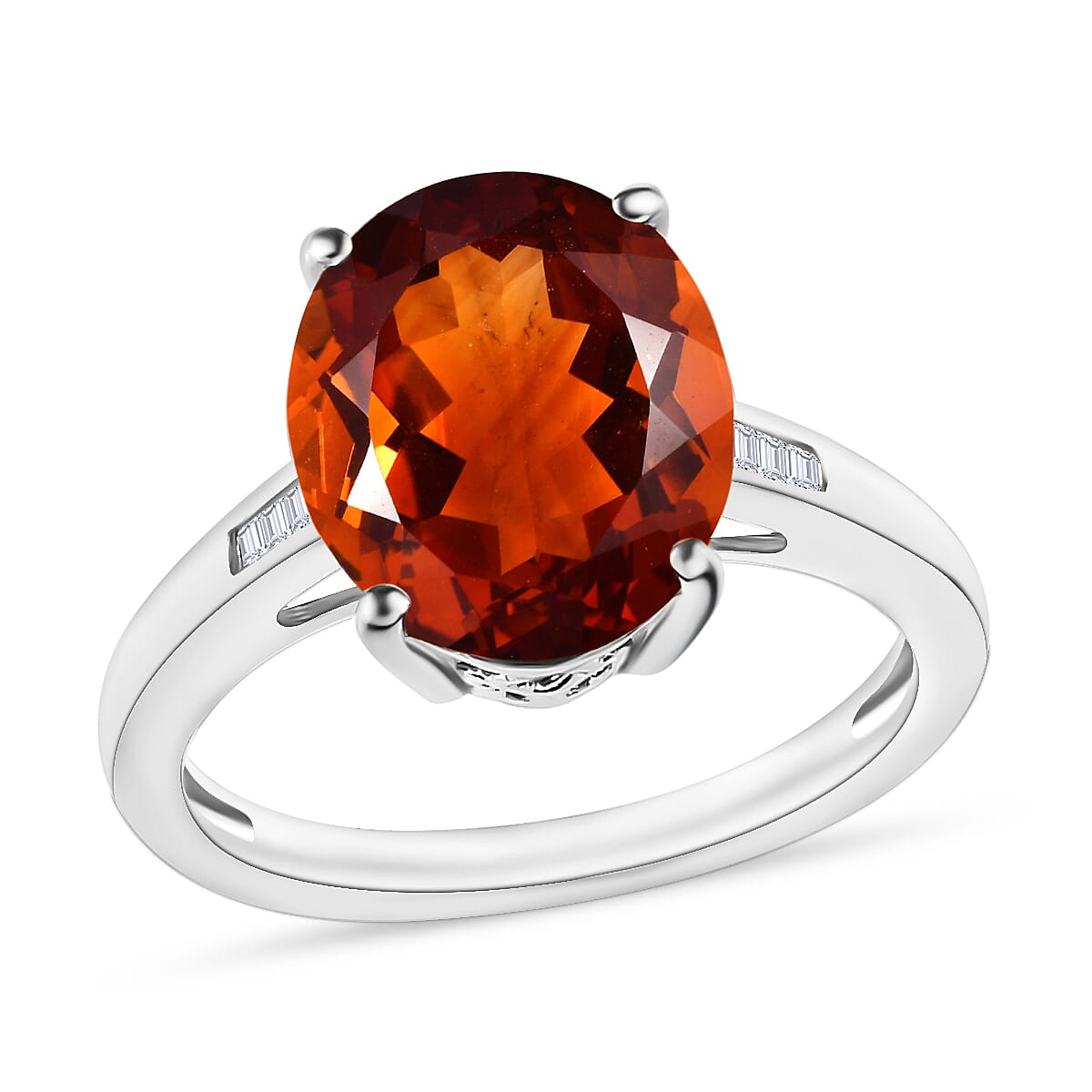 Luxoro Premium Red Citrine and G-H I3 Diamond Ring in 10K White Gold (Size 10.0) 4.23 ctw