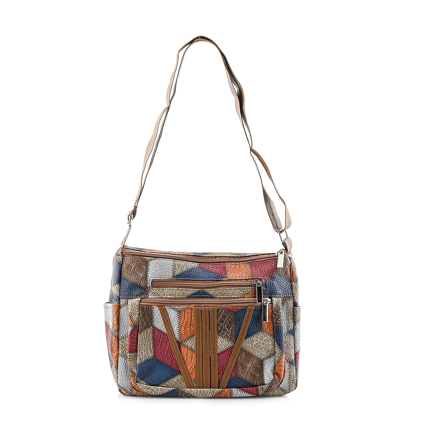Multi Navy Faux Leather Shoulder Bag with Adjustable Strap - One Size