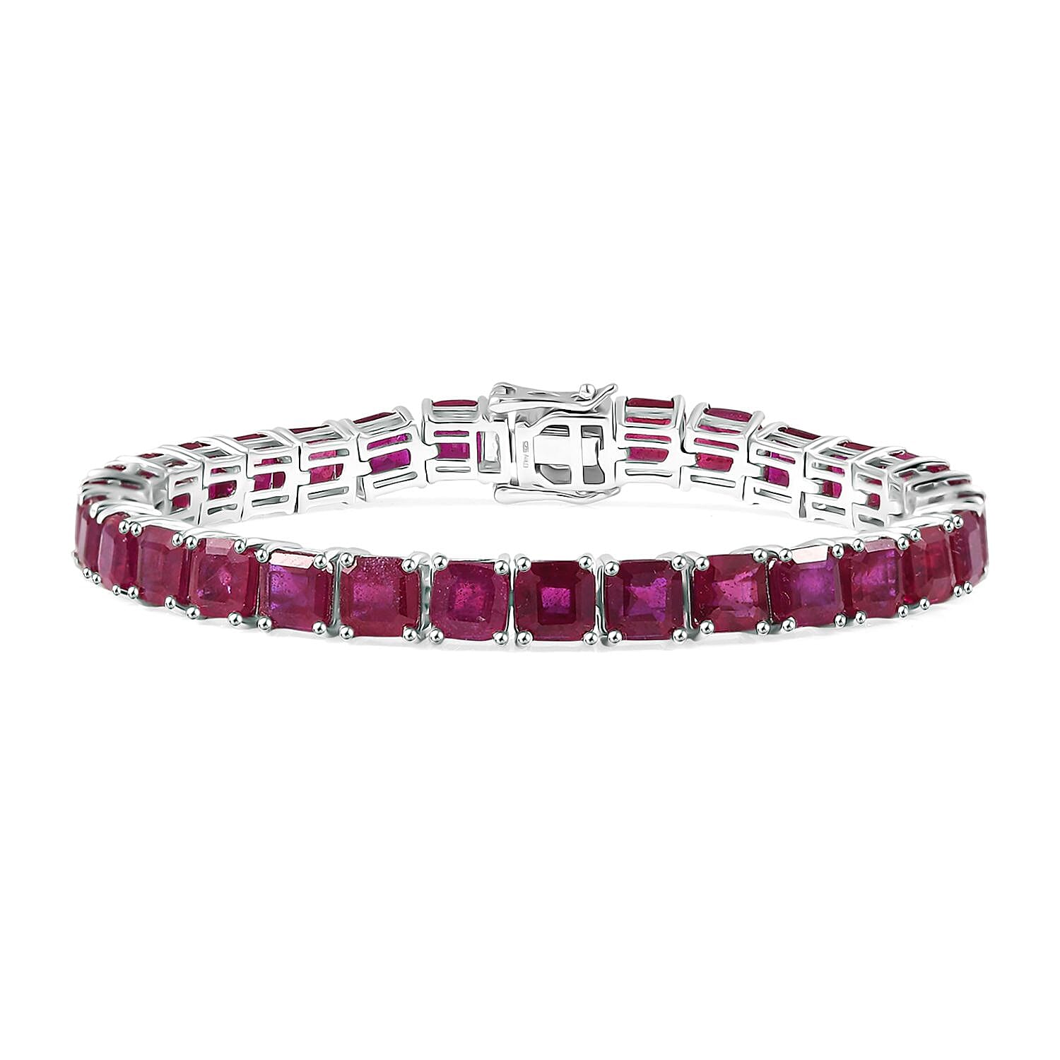 Asscher Cut Niassa Ruby (FF) 29.15 ctw Art Deco Bracelet in Rhodium Over Sterling Silver (6.50 In)