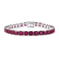 Asscher Cut Niassa Ruby (FF) 29.15 ctw Art Deco Bracelet in Rhodium Over Sterling Silver (6.50 In)