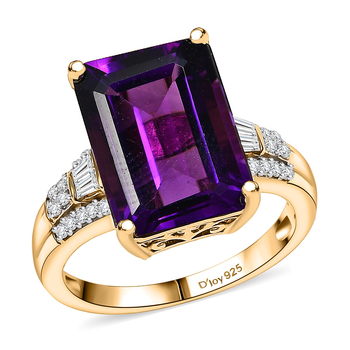 AAA Lusaka Amethyst and Moissanite 7.10 ctw Solitaire Ring in 18K Vermeil Yellow Gold Over Sterling Silver (Size 10.0)