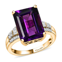 AAA Lusaka Amethyst and Moissanite 7.10 ctw Solitaire Ring in 18K Vermeil Yellow Gold Over Sterling Silver (Size 10.0)