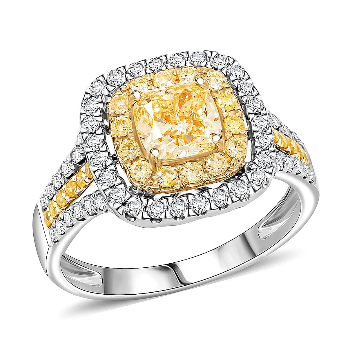Modani 950 Platinum & 18K Yellow Gold Natural Yellow and White Diamond (SI) Ring (Size 10.0) 1.70 ctw