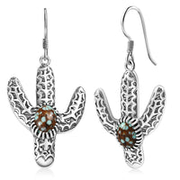D'Joy Artisan Crafted Blue Moon Turquoise 2.40 ctw Cactus Earrings in Black Oxidized Sterling Silver