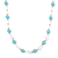 White Shell Pearl, Blue Howlite Beaded Necklace (18-20In) in Goldtone 65.00 ctw - Sticky add to cart bar