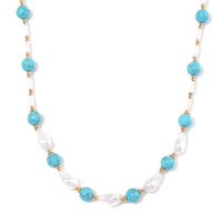 White Shell Pearl, Blue Howlite Beaded Necklace (18-20In) in Goldtone 65.00 ctw