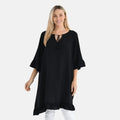 Black Viscose Blouse with Tassel Neck Tie Ruffle Trim - One Size Fits Most - Sticky add to cart bar
