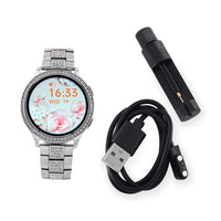 Mother's Day Special Deal Austrian Crystal Multi Functional Smart Watch in Rosetone with Stainless Steel Butterfly Buckle