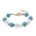 White Shell Pearl, Blue Howlite Beaded Bracelet (7-9In) in Goldtone 25.00 ctw - Sticky add to cart bar