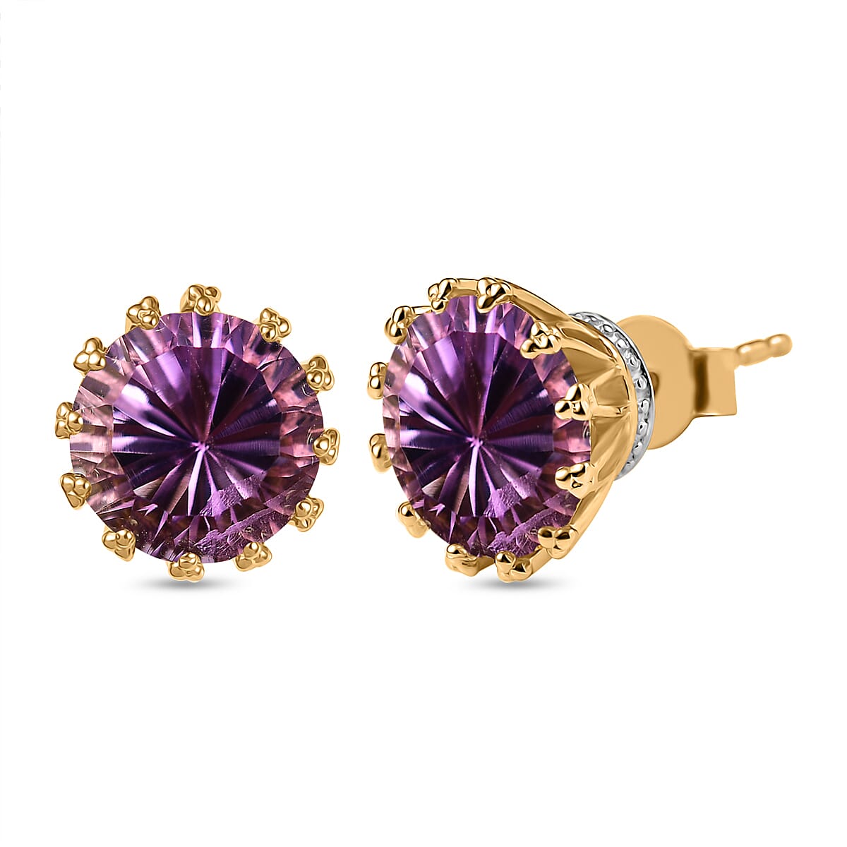 D'Joy Rose De France Amethyst Stud Earrings in 18K Vermeil YG Over Sterling Silver 6.90 ctw