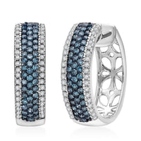 Venice Blue Diamond I1-I2 and Diamond 1.00 ctw Hoop Earrings in Platinum Over Sterling Silver