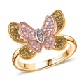 Natural Pink, White and Yellow Diamond Butterfly Ring in 18K Vermeil RG and YG Over Sterling Silver (Size 10.0) 0.33 ctw - Sticky add to cart bar