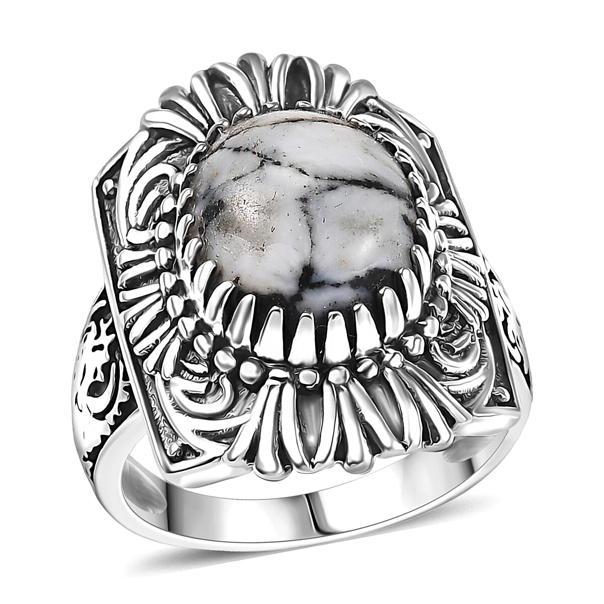 Artisan Crafted White Buffalo 5.00 ctw Ring in Sterling Silver (Size 10.0)
