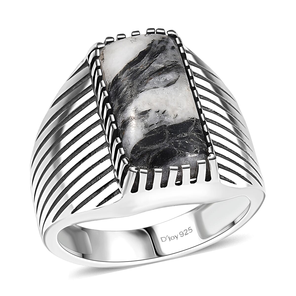 Artisan Crafted White Buffalo Men's Ring in Black Oxidized Sterling Silver (Size 10.0) 6.60 ctw
