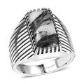 Artisan Crafted White Buffalo Men's Ring in Black Oxidized Sterling Silver (Size 10.0) 6.60 ctw - Sticky add to cart bar