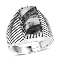 Artisan Crafted White Buffalo Men's Ring in Black Oxidized Sterling Silver (Size 10.0) 6.60 ctw