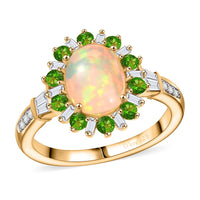 D'Joy Premium Ethiopian Welo Opal and Multi Gemstone 1.90 ctw Dahlia Flower Ring in 18K Vermeil Yellow Gold Over Sterling Silver (Size 10.0)
