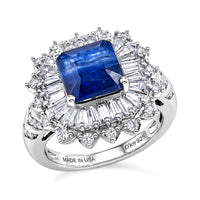 TLV D'Joy Asscher Cut Premium Kashmir Kyanite, Moissanite Ring in Rhodium Over Sterling Silver (Size 10.0) 5.10 ctw