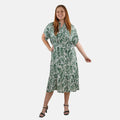 TAMSY Palm Leaf Stand Collar Dress with Waist Tie - One Size Fits Most - Sticky add to cart bar