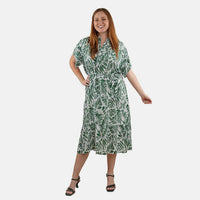 TAMSY Palm Leaf Stand Collar Dress with Waist Tie - One Size Fits Most