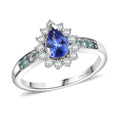 Premium Tanzanite, Paraiba Tourmaline and Diamond (0.34 cts) Ring in Rhodium Over Sterling Silver (Size 6.0) 1.15 ctw - Sticky add to cart bar