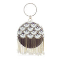 Green Hand Embroidery Pearl Studded Velvet Clutch with Tassels, Ring Handle and Sling Chain - Sticky add to cart bar