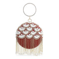 Green Hand Embroidery Pearl Studded Velvet Clutch with Tassels, Ring Handle and Sling Chain - Sticky add to cart bar
